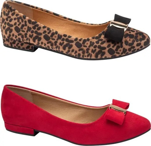 Zapatos Balerinas Rojo Y Animal Print De Moda Kit De 2 Pares