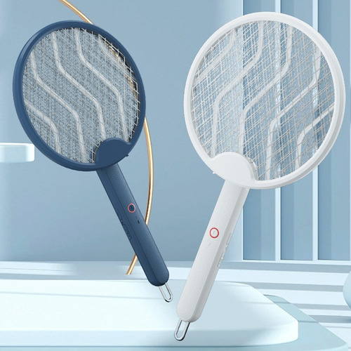 Lampara Mata Mosquitos Recargable 2 En 1 Con Raqueta Azul