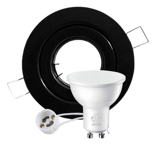 Pack 8 Spot Redondo Negro Pvc Emb + Led 7w L-lion Zp