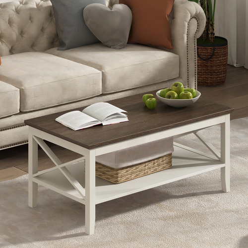 Mesa De Café De Madera Con Patas Gruesas Y Almacenaje Oxford