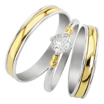 Comprar Alianzas 3,5 Mm De Plata Y Oro Con Solitario Cintillo Cc