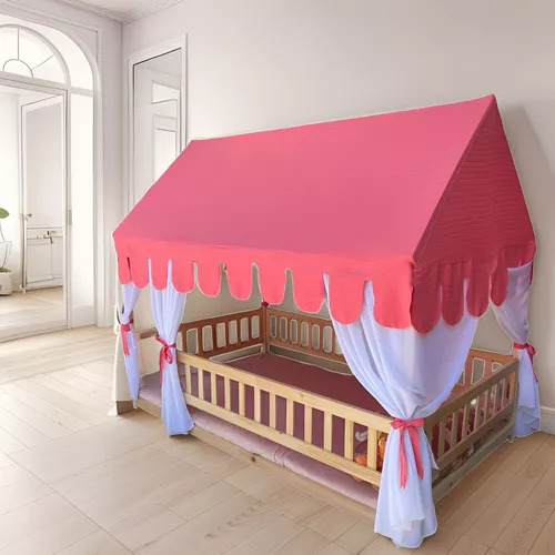 Cama Individual Para Niños Montessori Base De Madera Color Natural Barnizada Mallory