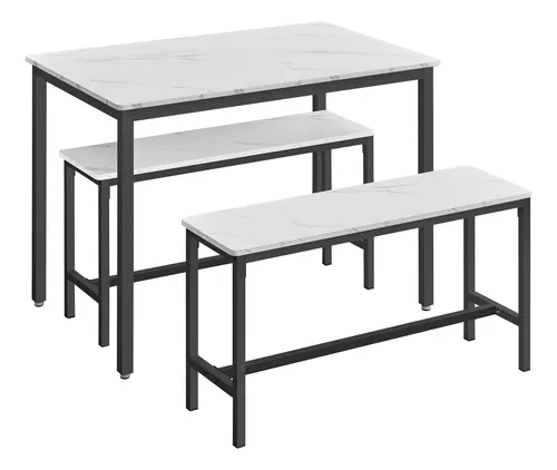 comprar Juego De Mesa De Comedor Para 4 Con 2 Bancos Mármol Blanco Y