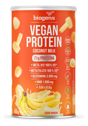 Proteína Vegana 450g, Coconut Milk, Sabor Banana, Biogens