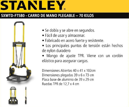 Carro Zorra Plegable Stanley 70 Kg Aluminio Porta Bulto Prof