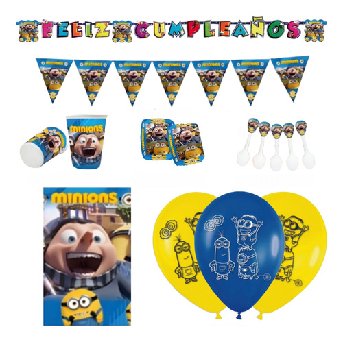 Kit Infantil Decoración Fiesta - Los Minions X12 Invitados