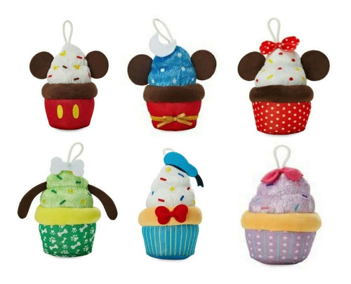 4 Mini Peluches Cupecake Disney Donald, Mickey, Minnie Pluto