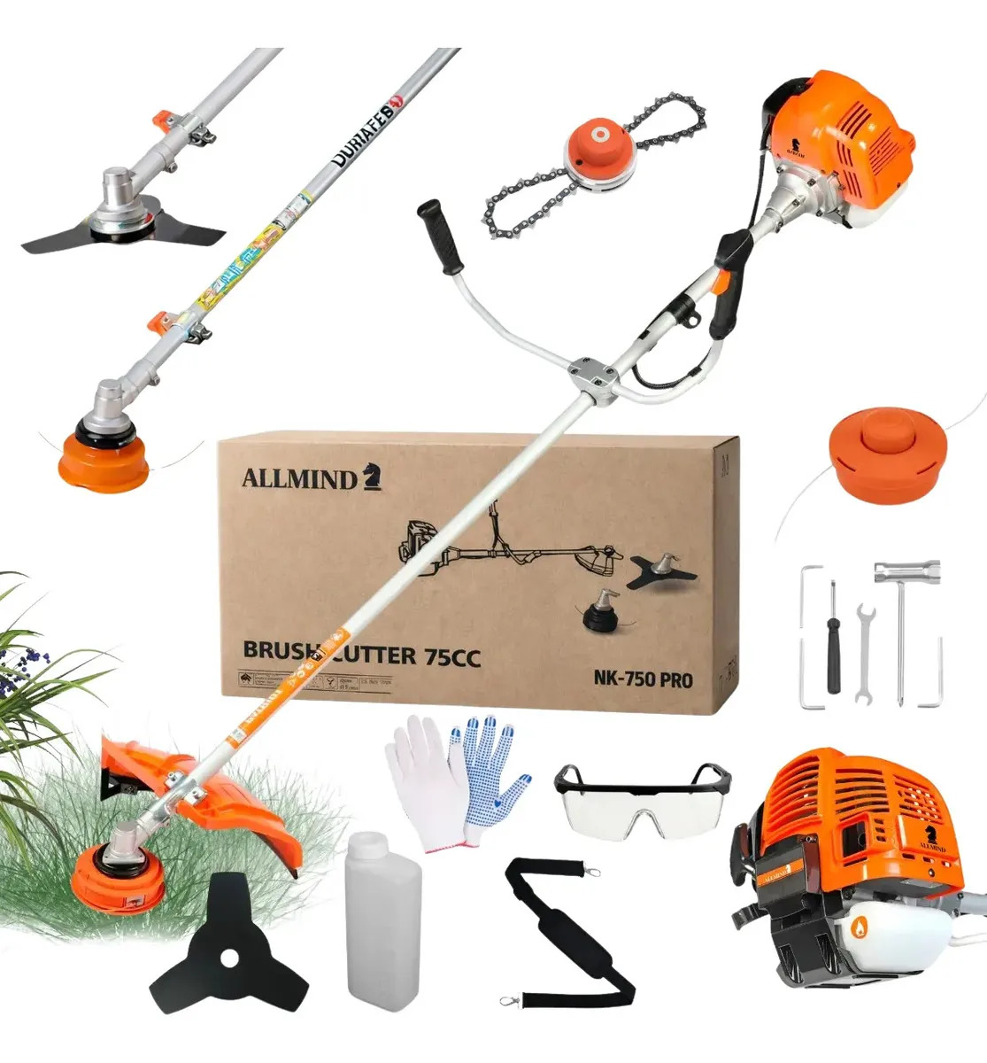 Roçadeira A Gasolina 75cc 3,5HP Profissional 2 Tempos Kit Completo Com Trimmer Carretel Nylon Lâmina 3 Pontas Guidão Bicicleta Cinto EPI Alta Performance Allmind