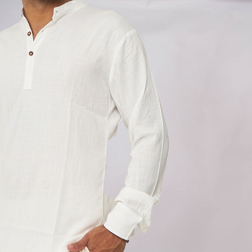 Customs Ba Camisola Lino Mao Manga Larga Hombre Blanca
