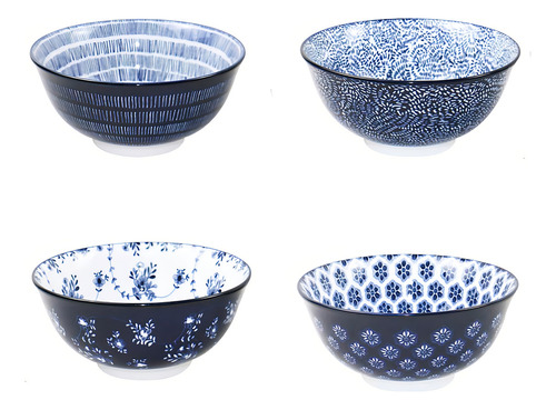 Juego De 4 Bowls Variados De Porcelana De 15 Cm Azul Ibili