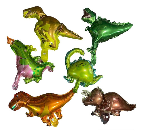 Globo Dinosaurio 4d Metalizado Figura Mini Cumpleaños X50