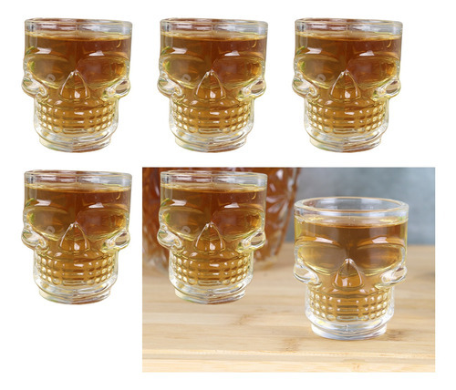 Copos De Shot Vidro Caveira 6 Peças Tequila Licor Bebidas Cor Transparente