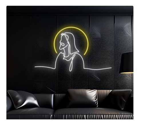 Letrero Led Neon Jesus Perfil Santo Navidad Ancho 90cm