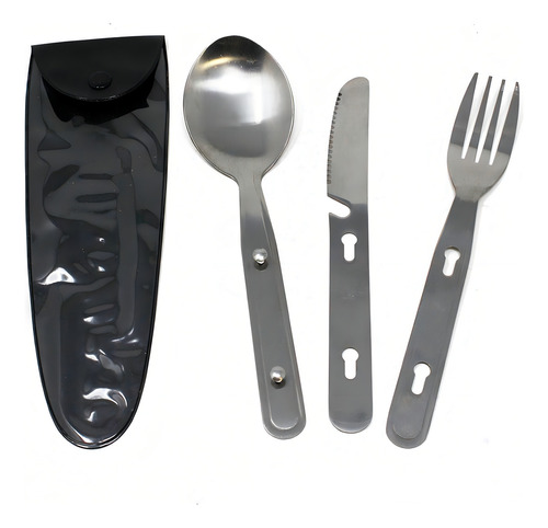 Set De 3 Cubiertos Con Estuche Para Campismo Wenzel 50000 Color Plateado