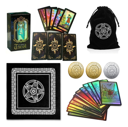 Tarot Rider Waite Holográfica Español+manual+tapete+monedas 