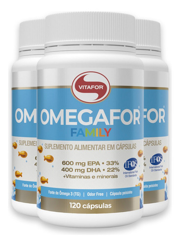 Kit 3 Ômegafor Family Ômega 3 Vitafor De 120 Cápsulas