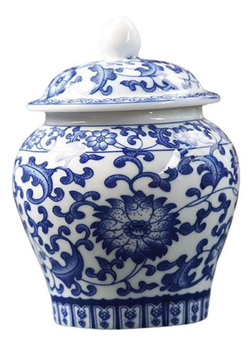 Jarra Templo De Porcelana Chinesa Azul E Branca Com Tampa
