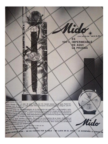 Cartel Publicitario Retro Relojes Mido Ocean Star 1964