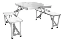 Comprar Kushiro FSCI-P4BA Mesa De Aluminio Plegable Camping Valija Con 4 Bancos Color Plateado