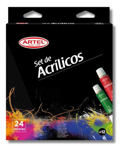 Set De 24 Pinturas Acrílicas En Tubos 12 Ml - Artel Color 24 Colores