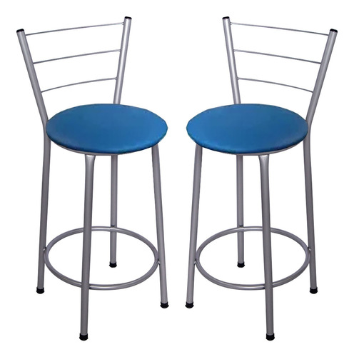 2 Banquetas Italia Média Assento 60cm - Fortmix Acabamento Da Estrutura Prata Cor Azul