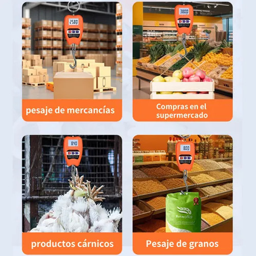 B¡scula Balanza Colgante Ganchodigital Lcd Portátil 200kg Naranja