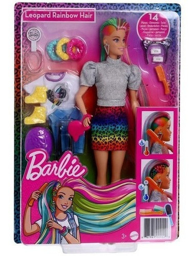 Boneca Barbie Cabelo Arco-iris De Leopardo Mattel Grn80