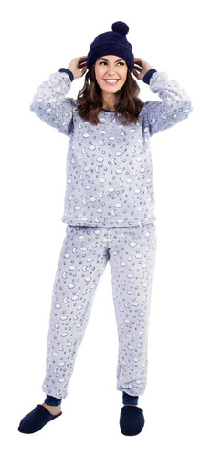 Pijama Peluciado Feminino Quentinho Flanelado Manga Longa