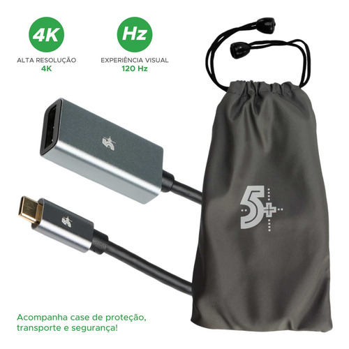 Cabo Adaptador 15cm Usb C Para Displayport Fêmea 4k 120hz