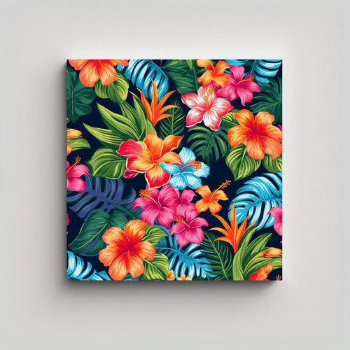 Cuadro Hawaiano Con Colores Vibrantes 50x50cm Bastidor Mader