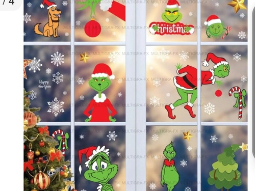 Vinil Reutilizable Navideño Grinch Para Ventana