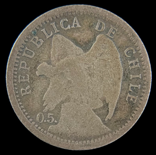 Chile, 10 Centavos, 1907. Plata. Vf-