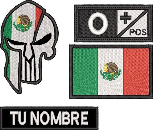 Parche Bordado Punisher Mexico, Kit 4 Pzas + Id + Nombre