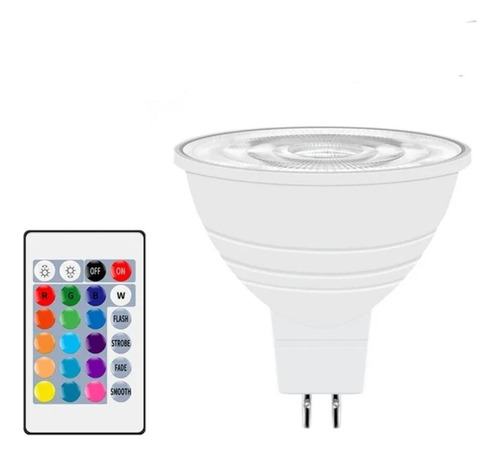 Foco Led Rgb 8w Mr16 Luz Blanca+15 Colores Control C/bateria