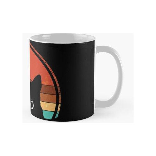 Taza Gato Negro Mirando Atardecer Vintage Calidad Premium