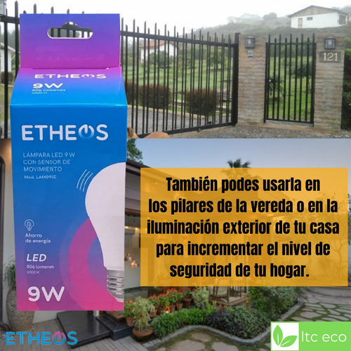 Imagen 5 de 9 de Lampara Foco Led 9w Luz Fria Sensor Movimiento Fotocel220v