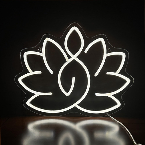 Letrero De Neon De Flor De Loto Con Figura Meditante, Decora