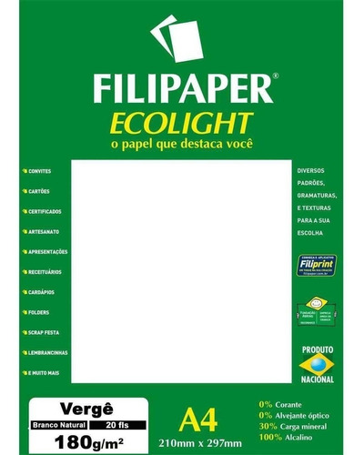 Papel A4 Verge Branco Ecolight 180g