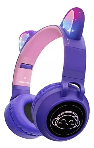 Auriculares Bluetooth con luces LED, coloridos auriculares inalámbricos  sobre la oreja para niños, micrófono integrado, auriculares estéreo HIFI