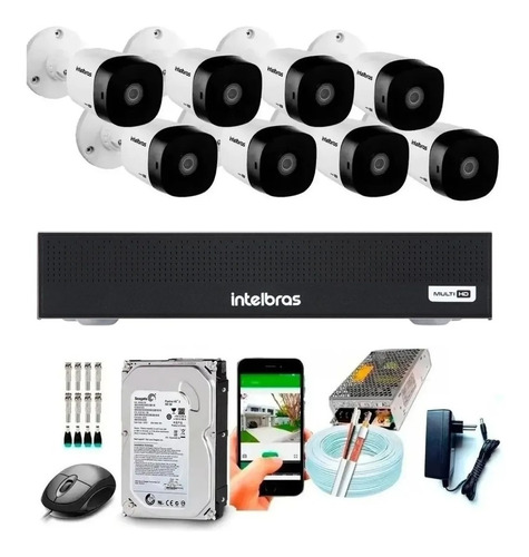 Kit 8 Câmeras Intelbras 1120b G4 Dvr Mhdx 16 Canais