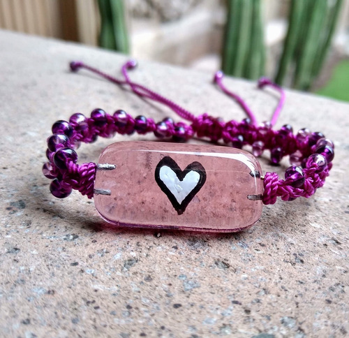 Imagen 7 de 9 de Pulsera Tejida Chaquiron Corazón Morado