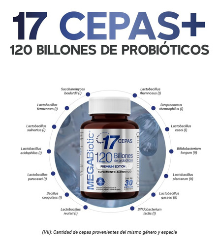 Suplemento Alimenticio 120 Billones 17 Cepas Premium 30 Caps Sabor No Saborizado