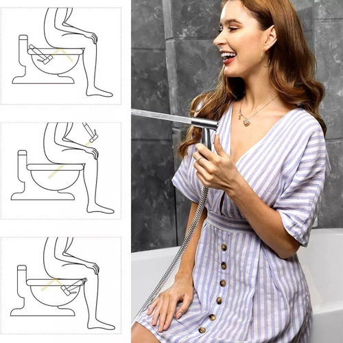 Imagen 2 de 10 de Ducha Bidet Arabe Soporte + Manguera Flexible Wc Baño