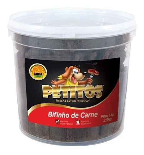 Balde Petisco Bifinho Sabor Carne Premium Petitos 2,5kg Pet