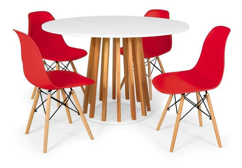 Mesa Jantar Talia Amadeirada Branca 120cm +4 Cadeiras Eiffel Cor Vermelho