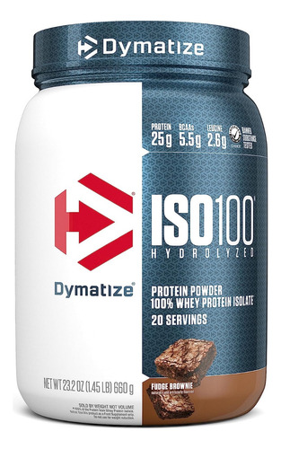 Suplemento en polvo Dymatize  Whey ISO-100 proteína sabor fudge brownie en pote de 640g