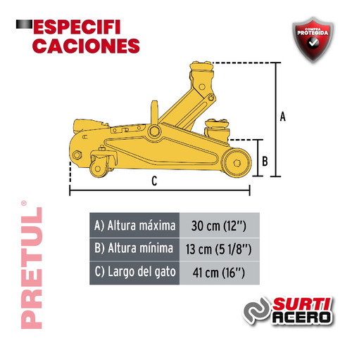 Gato Hidráulico De Patín 1.5t, 32 Movimientos, Pretul 22070