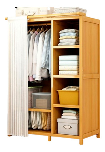 Perchero Closet Bambu Con Cortina 160x85x43cm Color Natural