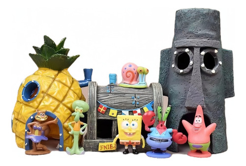 Figuras De Paisaje De Bob Esponja Con Decoración, 9 Piezas