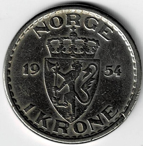 Moneda  De  Noruega  1  Corona  1954 Muy  Buena  Oferta
